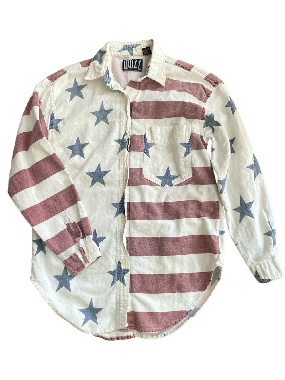 Vintage 90s Stars Stripes Country Western Rodeo Boho Americana Patriotic Shirt S